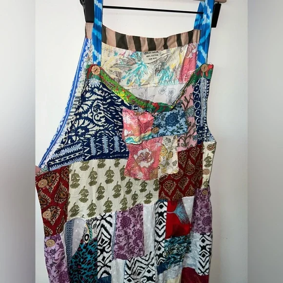 NWOT Ashley Taylor patchwork cotton overalls with pockets One Size Spring - Picture 2 of 10